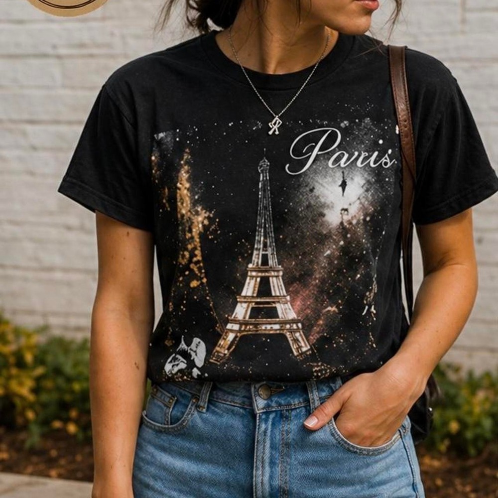 Dressbarn Paris Eiffel Tower Graphic‎ Tee Women's 1X Black Vintage Style